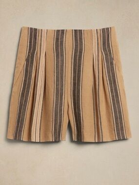 Banana Republic Mia High-Rise Linen Short NWT Brown Herringbone Pleated 16